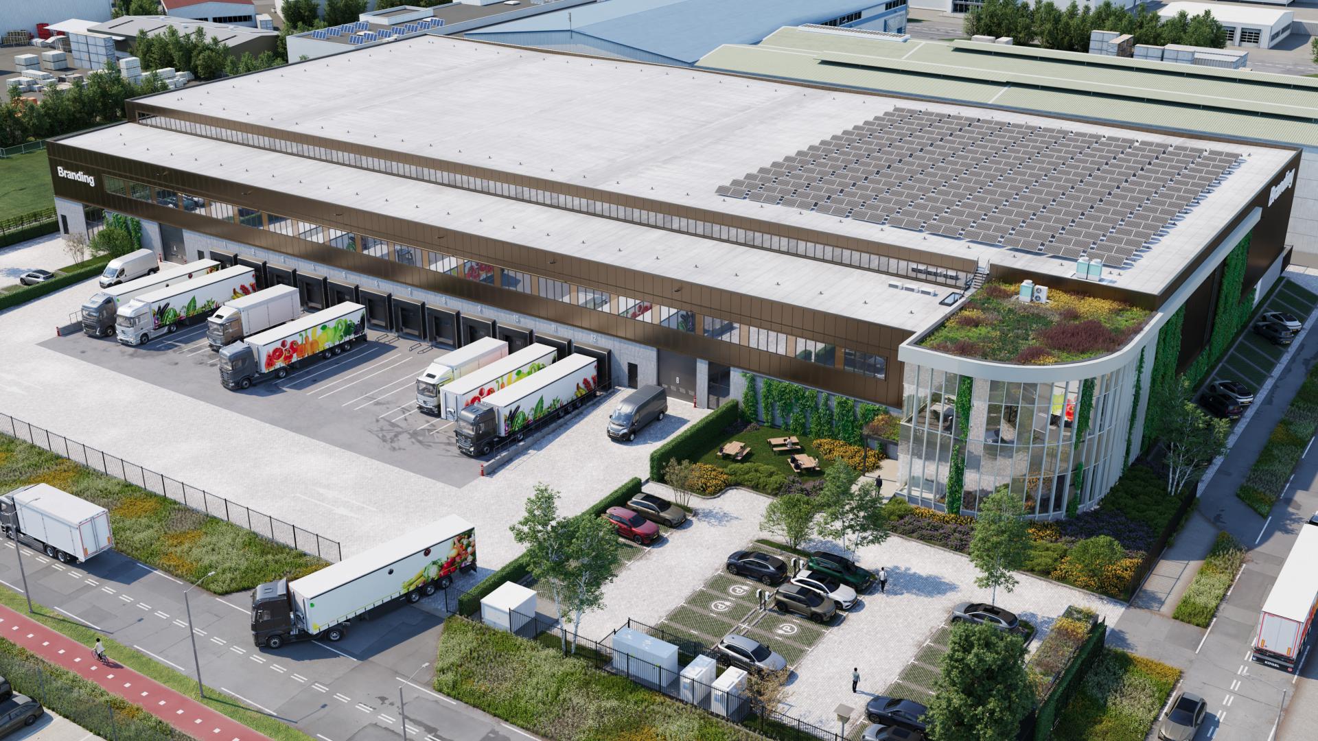 Logistiek complex in Raamsdonksveer met energiesysteem dat zonnepanelen, batterijopslag, slimme energiesturing en een fossielvrije noodgenerator combineert